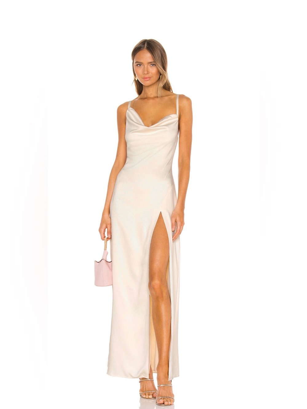 Camila Coelho Cream Cowl Neck Maxi Dress with High Slit